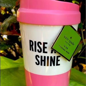 Kate Spade "Rise and Shine" 16 oz Travel Thermal Tumbler Mug Pink & White